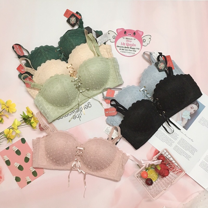 Áo lót ren nữ dây rút tạo khe ngực, mút bàn tay 2cm không gọng nâng ngực, hoạ tiết ren tinh tế quyến rũ cho nàng
