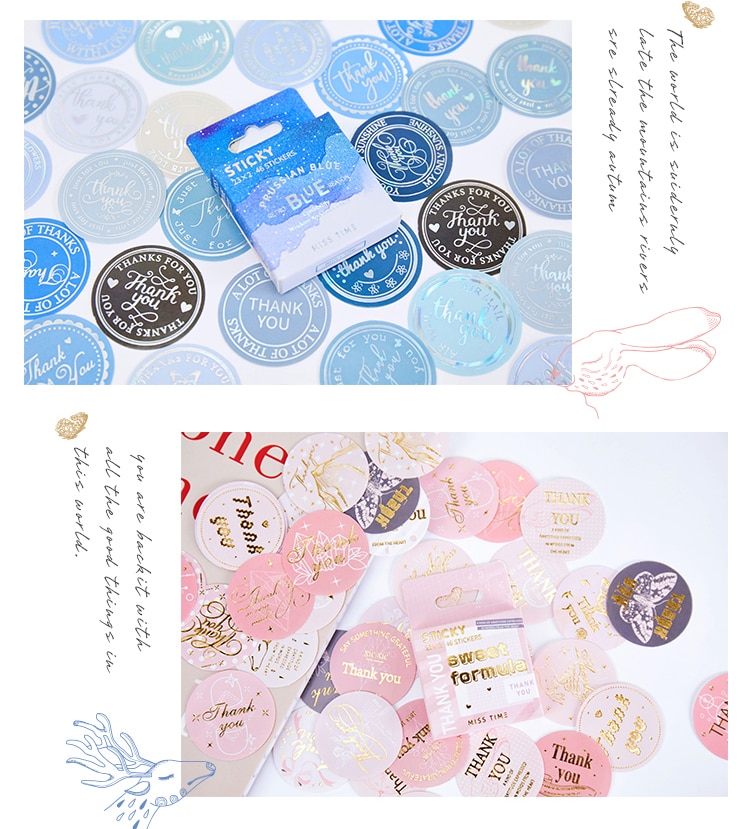 Set 46 sticker dán 8 mẫu tùy chọn trang trí DIY phong cách retro xinh xắn