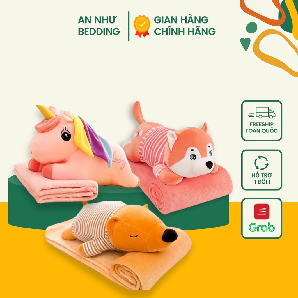 Bộ chăn gối văn phòng 💖An Như💖 bộ chăn gối hình thú 2 in 1 - có mền