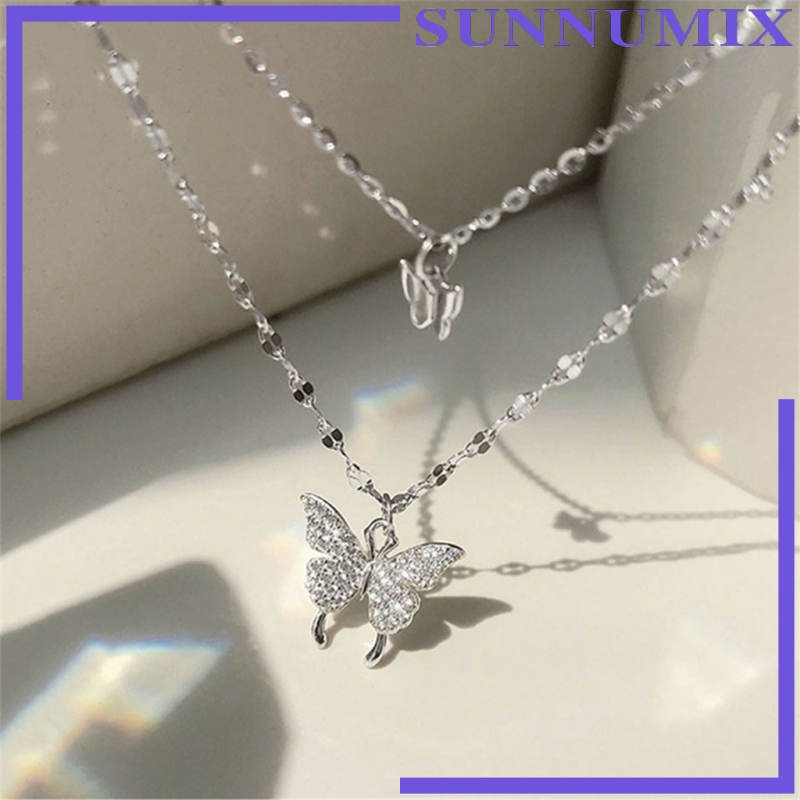 Vòng cổ choker nhiều lớp mặt hình bướm sáng bóng thời trang có thể điều chỉnh cho nữ