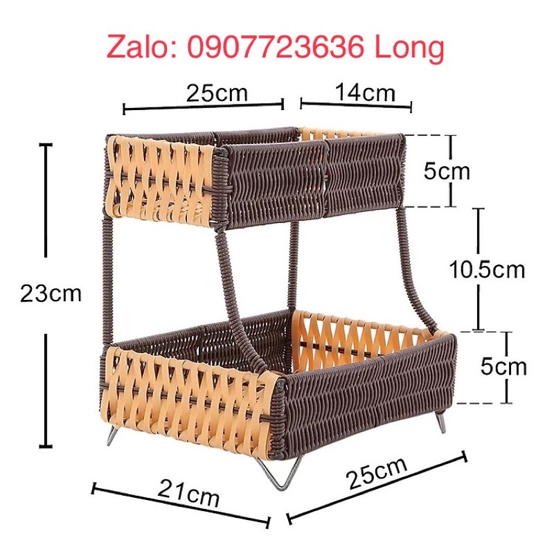 Kệ 2 tầng Trung dây đan nhựa giả mây loại đặc biệt Dài 25cm Rộng 21cm Cao 23cm