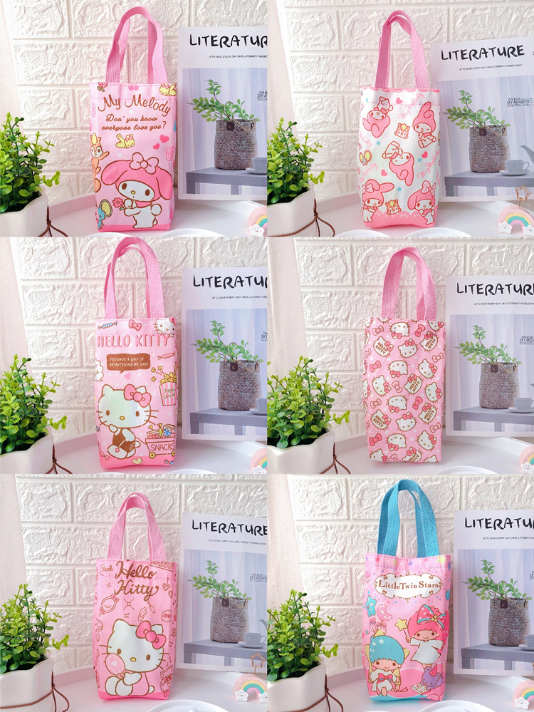 Túi vải canvas đựng bình nước họa tiết hoạt hình Nhật Bản xinh xắn