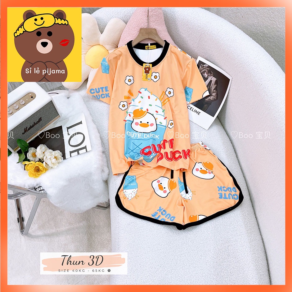 Đồ Bộ Pijama Thun Lạnh 3D Cao Cấp Tay Ngắn Quần Đùi Họa Tiết Hoạt Hình Dễ Thương P2