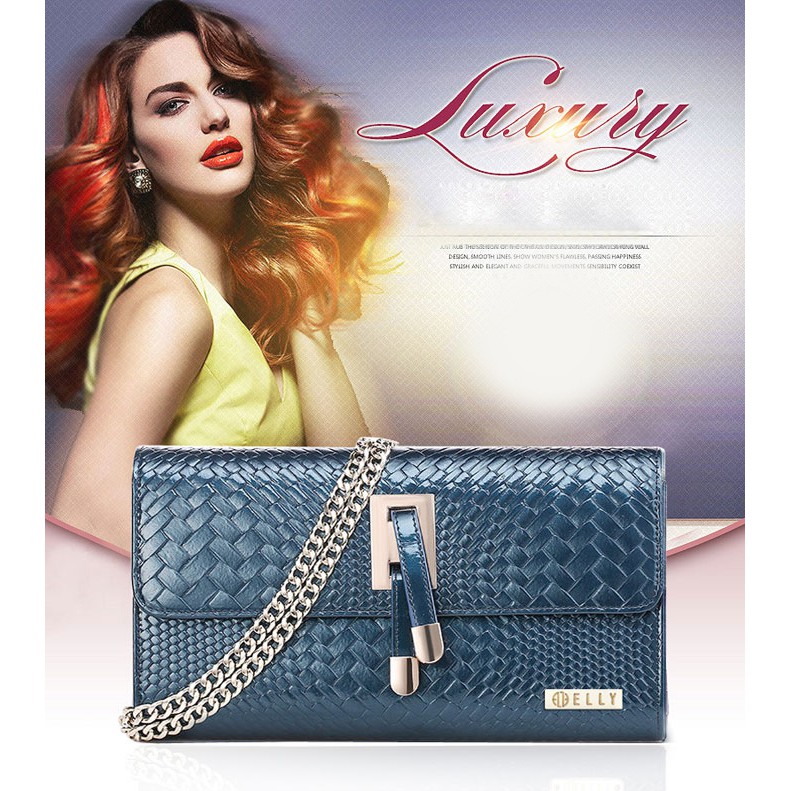 [Mã FAMALLT5 giảm 15% đơn 150k] Túi clutch nữ cao cấp da thật ELLY- EC3 xanh