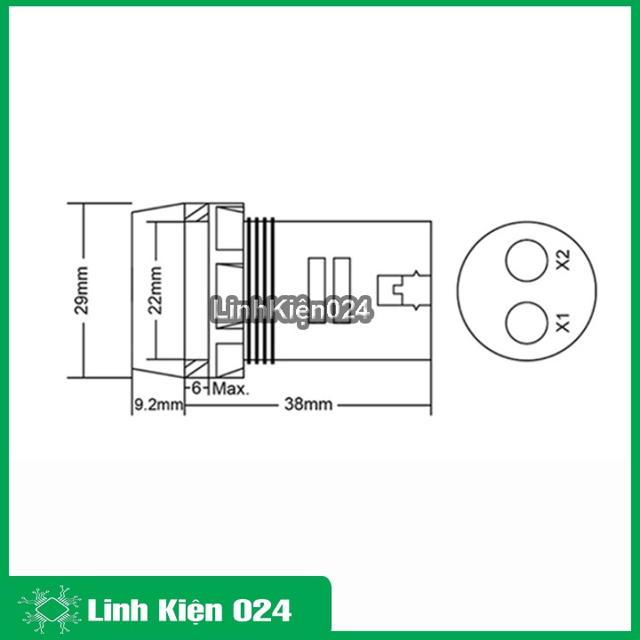 Đèn Báo Điện Áp Xoay Chiều AD16-22DSV Thế 24-500VAC - Mặt Vuông