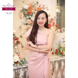 (Hàng thiết kế) Váy đầm xẻ tà lệch màu hồng bánh bèo SKU 0231