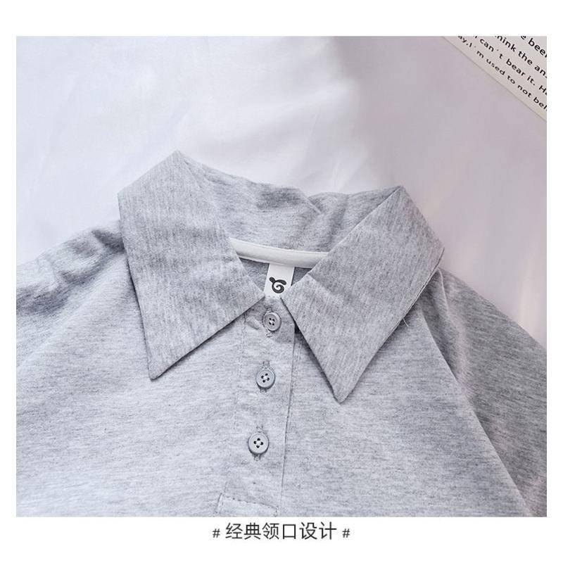 Set trang phục hai món áo tay ngắn dáng rộng cổ bẻ và quần đùi thời trang Hàn Quốc mùa hè thể thao dành cho bé gái