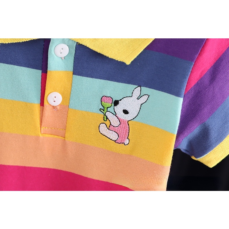 Váy cho bé gái trẻ em Cầu vồng ngắn tay váy công chúa xếp ly 0-5 tuổi