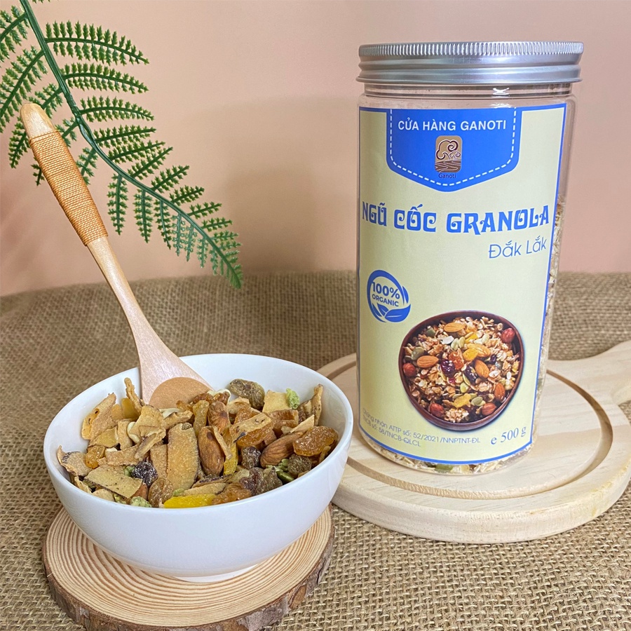 Granola ăn kiêng, hạt dinh dưỡng granola 500g GANOTI truyền thống mix 50% 7 loại hạt