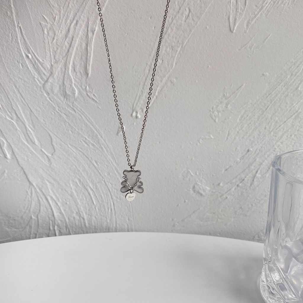 Dây Chuyền Thép Titan Mặt Hình Gấu Hoạt Hình Phong Cách Hàn Quốc 22782