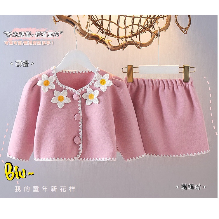 [Cao Cấp] Set Bộ Áo Kèm Váy Dạ Ép Đính Hoa Đan Len Cho Bé Gái Size Từ 1 đến 4 Tuổi MINTSCLOSET Mint's Closet - GA2009