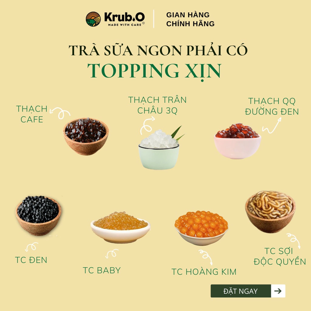 Trân Châu giòn sần sật 3Q Sương Mai/ QQ Đường Đen/ Thạch cafe Thương hiệu Krub,O Gói 1kg - Topping Trà sữa