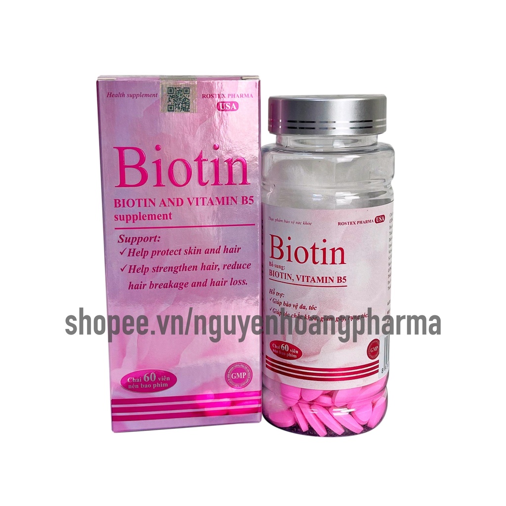 Viên uống Biotin bổ sung vitamin B5 và biotin hỗ trợ giảm rụng tóc, giúp tóc móng chắc khoẻ giảm gãy rụng- chai 60 viên