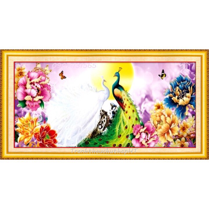Tranh thêu chữ thập 3D Công Hoa Mẫu Đơn LV3257 (100x47) chưa thêu