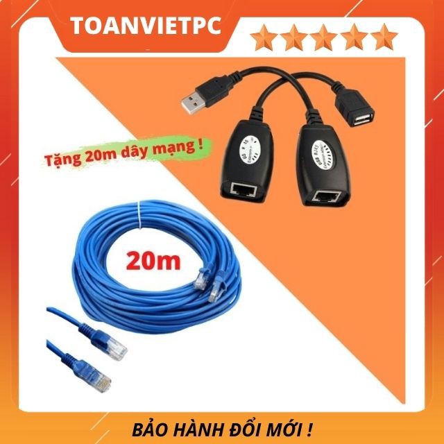 Bộ Dây Cáp Nối Dài USB 20m Bằng Cổng Mạng Lan RJ45 Extension 150ft