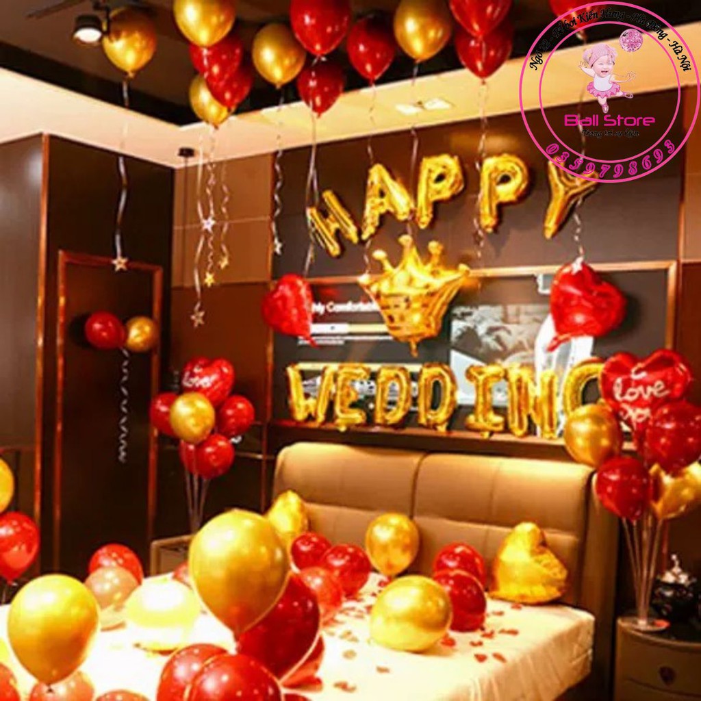 { KHUYẾN MẠI } Set bóng trang trí phòng cưới màu đỏ lãng mạn sang trọng { TẶNG BƠM + KEO + RUY BĂNG }