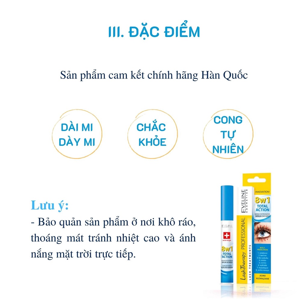 Dưỡng Mi Eveline 8in1 Total Action Lash Therapy Professional  dài mi, dày mi (Hàng chính hãng)