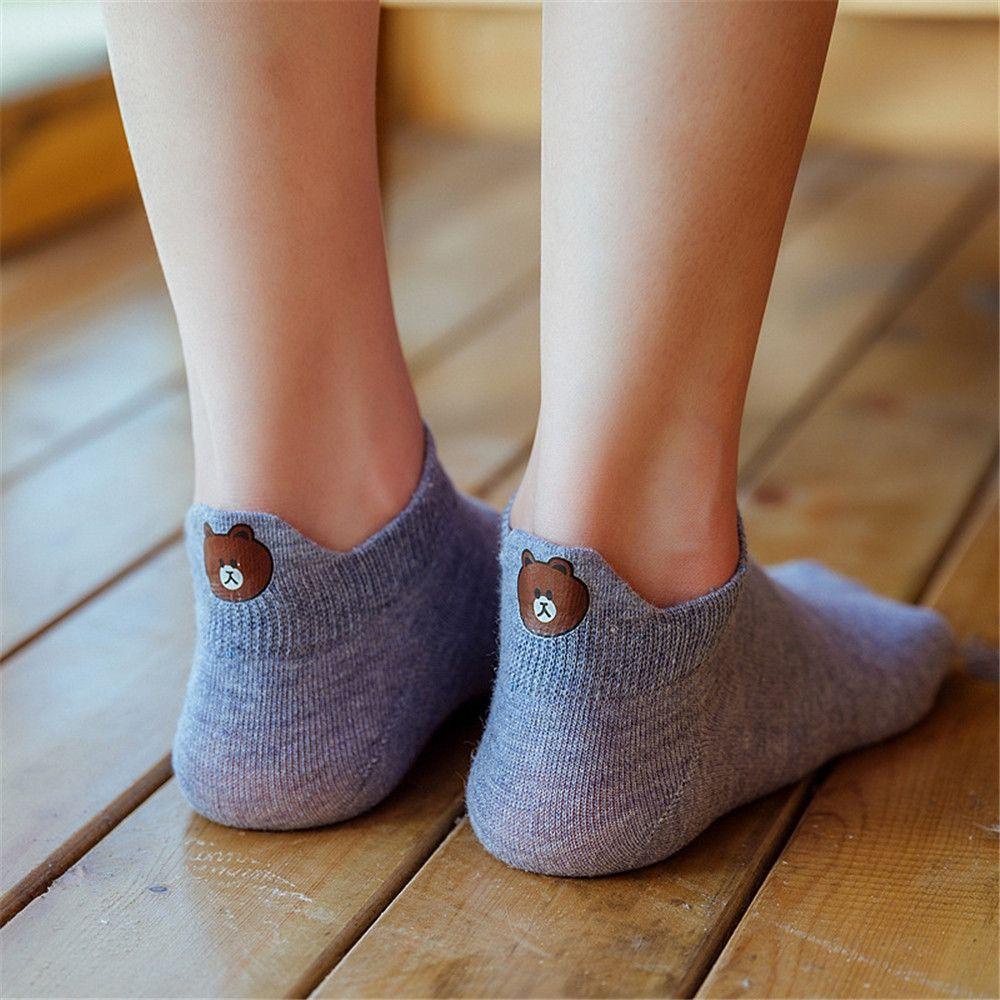 Tất Thể Thao Mềm Mại Thoáng Khí In Hình Gấu Đáng Yêu Cho Nữ