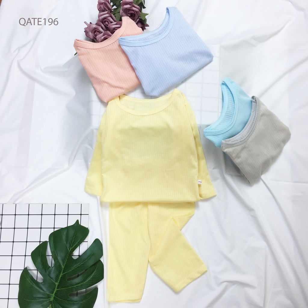 Bộ Cotton Gân Dài Tay Cho Bé Trai Bé Gái, Đồ Bộ Thu Đông Cho Bé QATE196