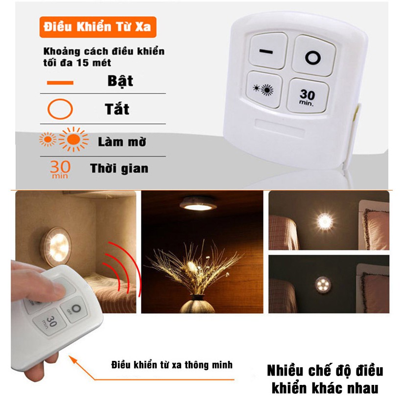 Bộ 3 Đèn Led Điều Khiển từ xa, Tặng 1 Điều Khiển, Phù Hợp Tủ, Bếp, Phòng Ngủ, Sang cho căn nhà của bạn