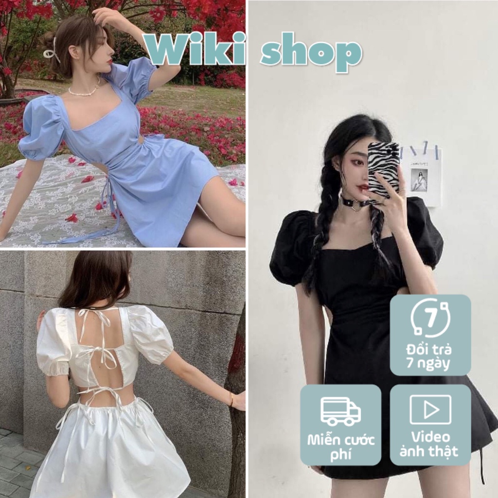 Váy hở lưng buộc dây sexy - Váy đầm nữ tư bồng buộc dây lưng khoét eo sexy tôn dáng freesize chất thô mát 3 màu
