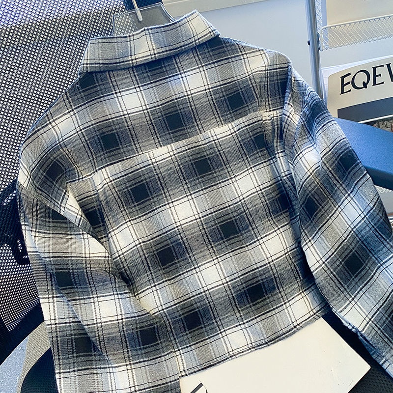 Áo Sơ Mi Ngắn Kẻ Sọc Caro Thời Trang Mùa Thu Cho Nữ