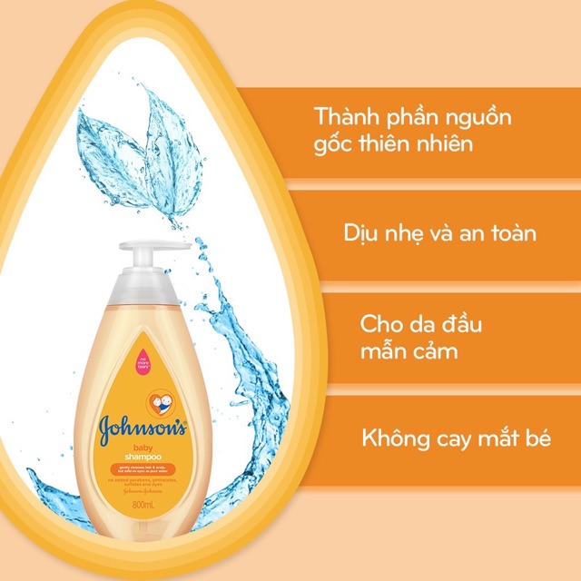 Dầu gội Johnson’s Baby Shampoo dịu nhẹ cho làn da mẫn cảm của bé 800ml