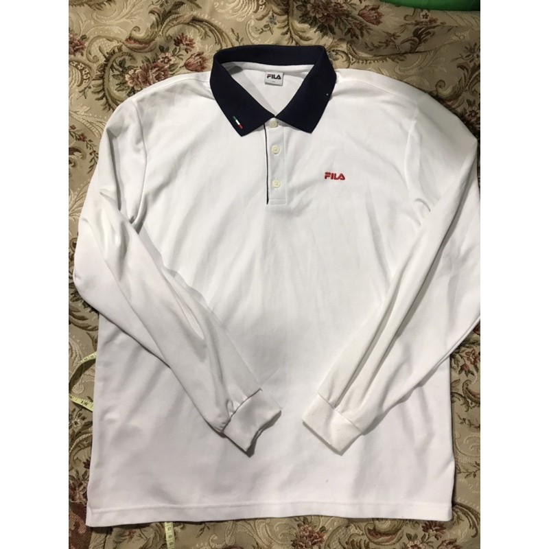 Áo thun dài tay có cổ màu trắng hiệu FILA chính hãng vải cực mát size 110