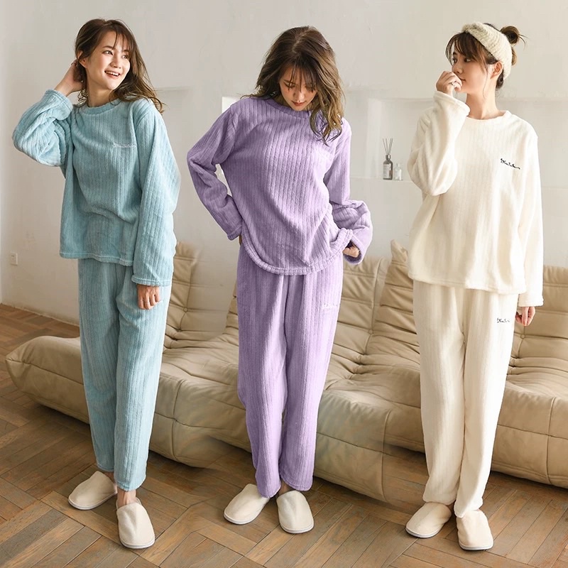 Bộ Đồ Ngủ Lông Tăm FreeSize , Bộ Nỉ Bông Tăm Giữ Nhiệt Mặc Nhà Siêu Ấm