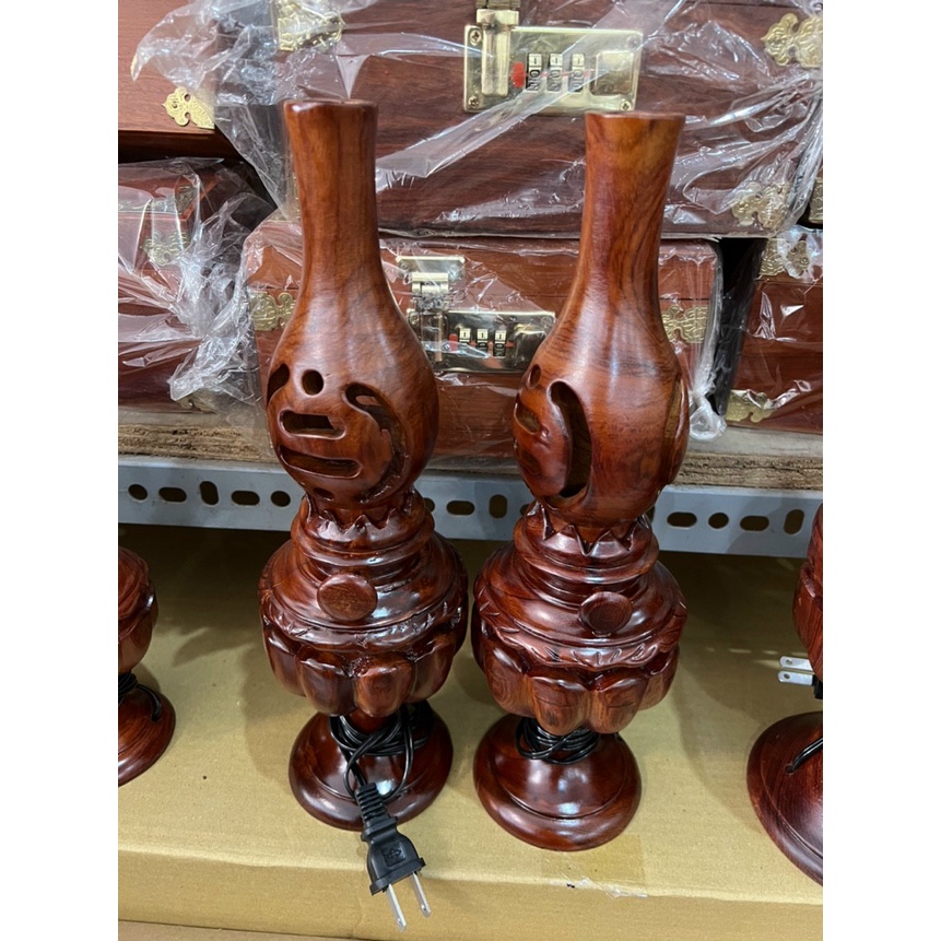 Cặp đèn dầu gỗ hương nguyên khối cao cấp-  Cao 25cm - 35cm