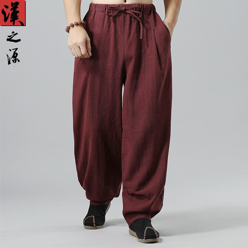 Quần ống rộng Bằng Vải Cotton Lanh Mẫu Mới Mùa Hè Phong Cách Trung Hoa Cho Nam