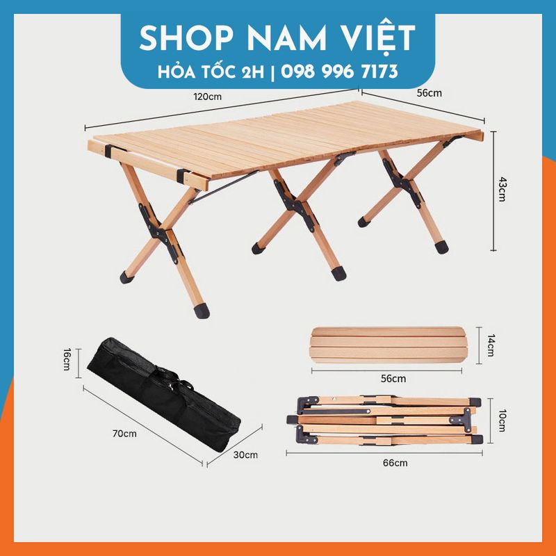 Bàn Xếp Gỗ Gấp Gọn Cho Cắm Trại, Dã Ngoại