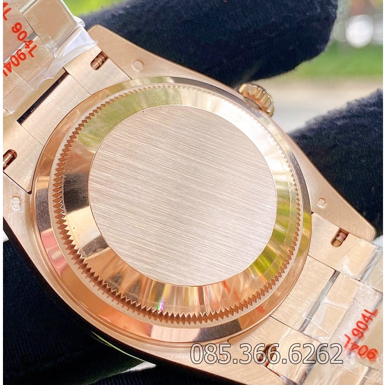 Đồng hồ nam Rolex đồng hồ cơ Automatic mẫu Classic 2 lịch nâu cafe viền đá size 40-41mm