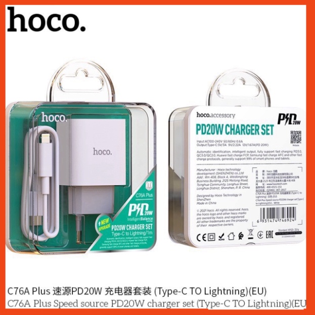 Bộ Sạc Nhanh IP 20W PD . Hoco C76  PKCH8886