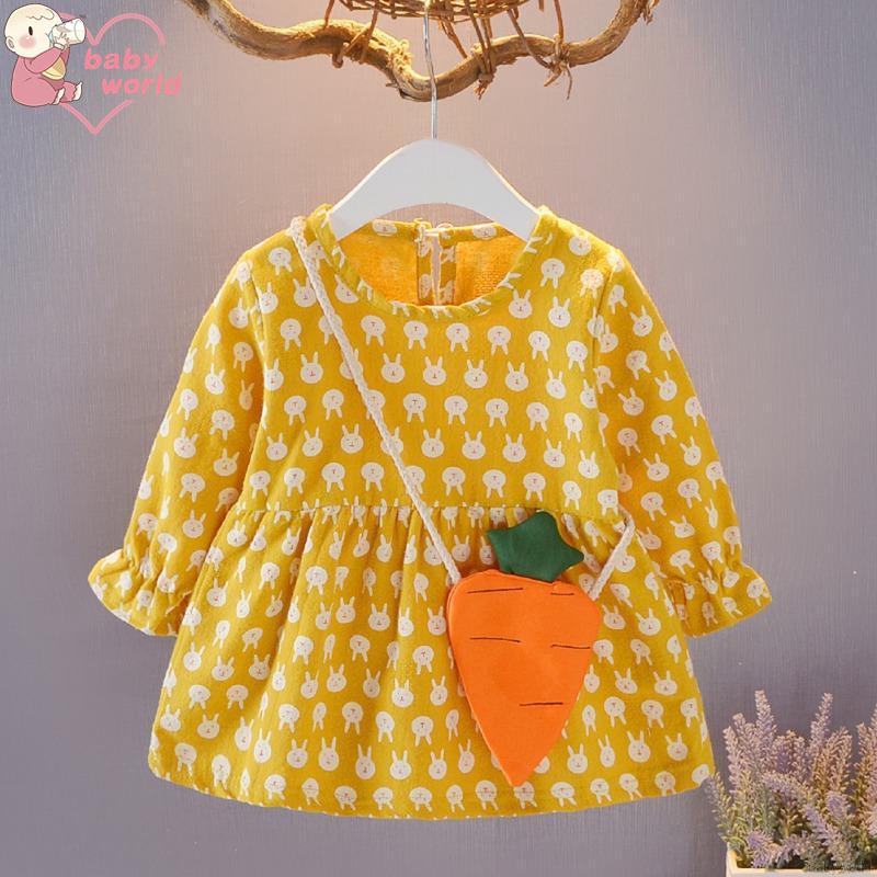 Đầm tay dài in hình thỏ dễ thương cho bé gái