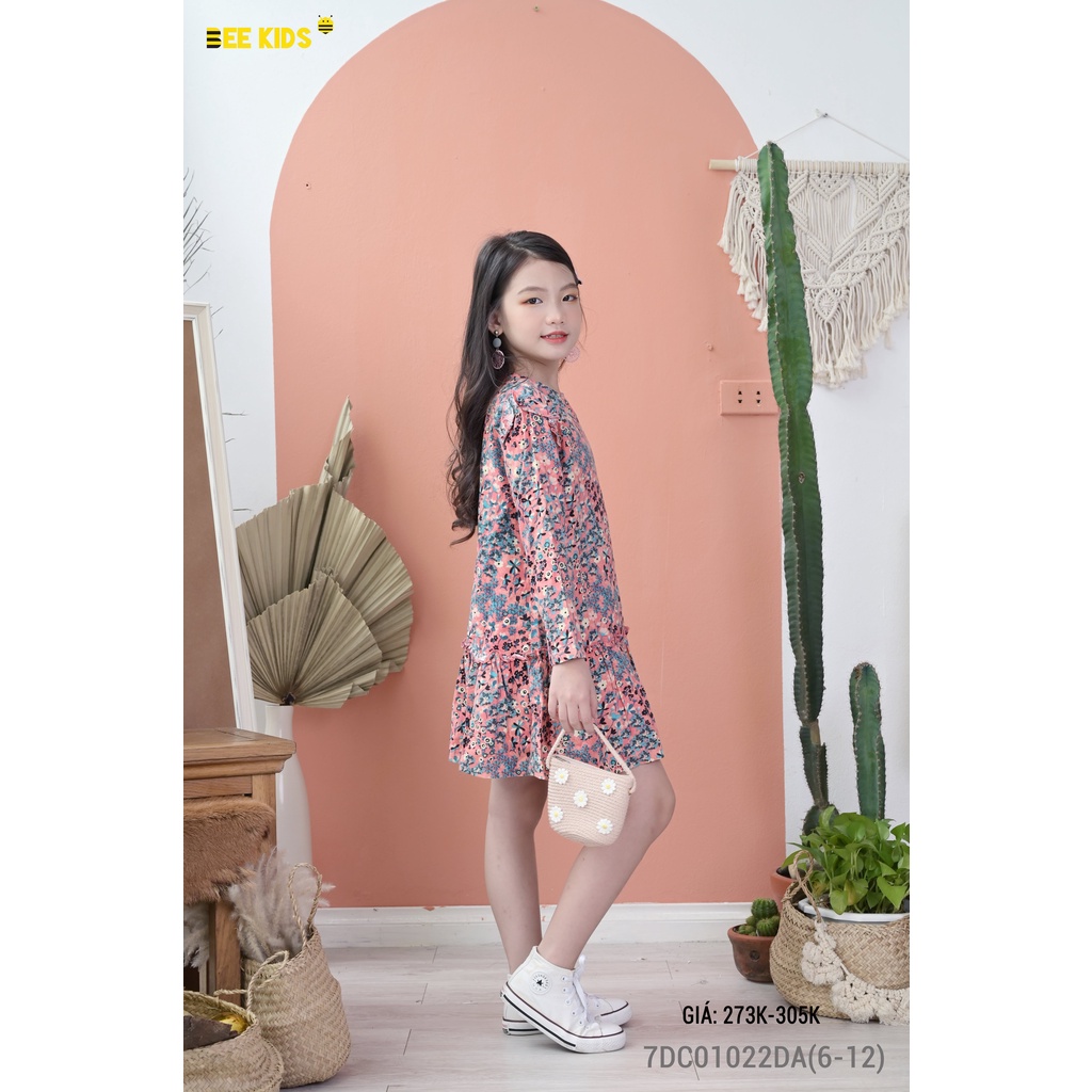 Váy Dài Tay Bé Gái Bee Kids Chất Liệu Thô Đũi Mềm Mịn , Không Bai Không Xù (6-12 Tuổi)7DC01022DA
