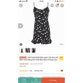 đầm hoa dáng ôm phối bèo nhún size S