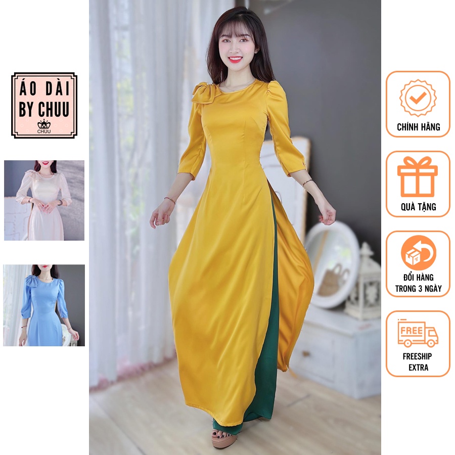 Áo dài cách tân nữ kiểu đính nơ vai xinh xắn CHUU AD8020 không kèm quần