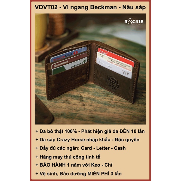 Ví da nam Beckman Mini dáng ngang cao cấp - Da sáp Crazy Horse nhập khâủ - may thủ công tỉ mỉ -Nâu sáp VDVT02NS - R8ckie