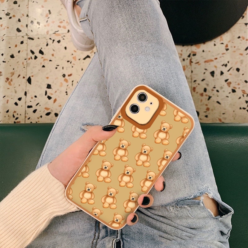 ỐP LƯNG IPHONE GẤU BEAR NÂU CẠNH VUÔNG IN HÌNH VIỀN iPhone 12 Pro Max 13 11 XS XR 6 6S 7 8 Plus SE 2020 vuông cạnh BVC
