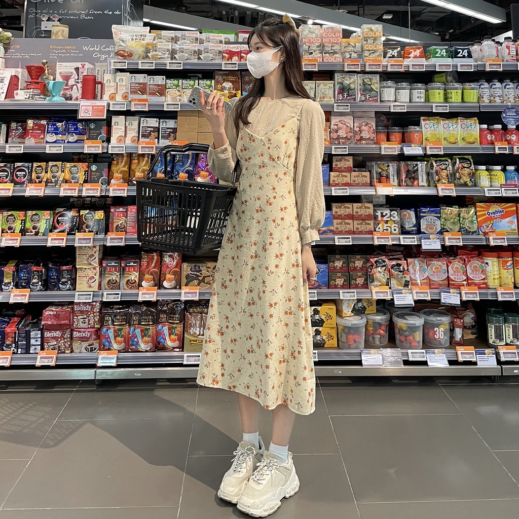 Áo/Đầm Hoa Hai Dây Phong Cách Retro Pháp