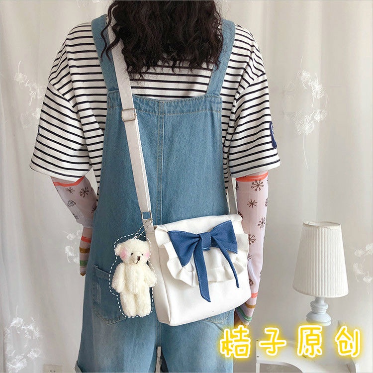 Túi vải canvas đính nơ đơn giản ngọt ngào phong cách lolita Nhật bản
