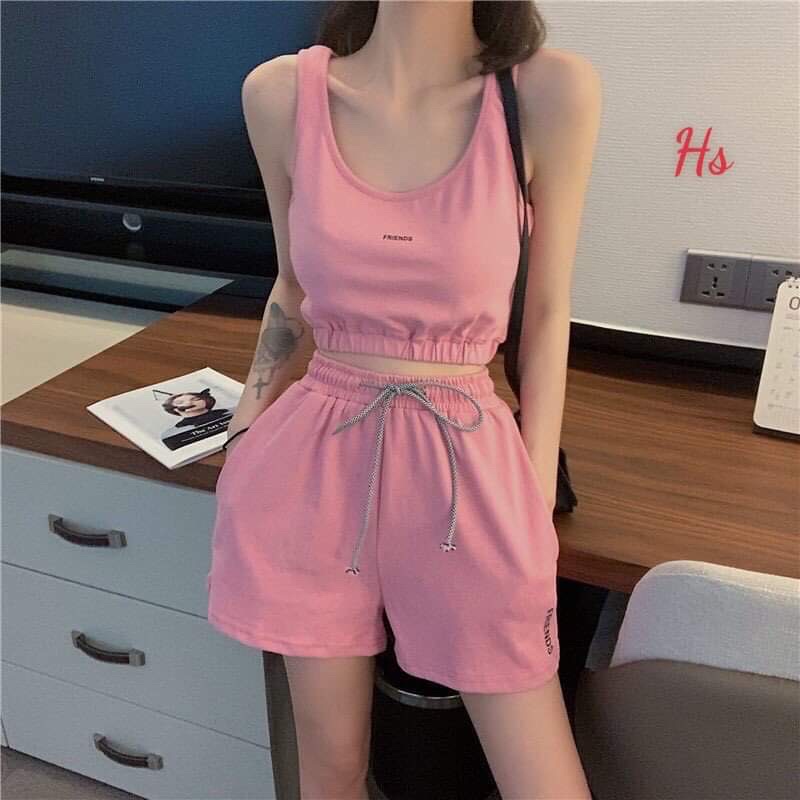 Bộ Áo 3 Lỗ Quần Đùi FRIEND Set Quần Quần Áo Nữ Cộc Sát Nách 4 Màu