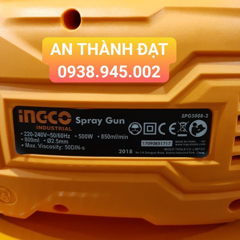 MÁY PHUN SƠN XÀI ĐIỆN 500W INGCO ( BÌNH NHÔM) MODEL: SPG5008-2