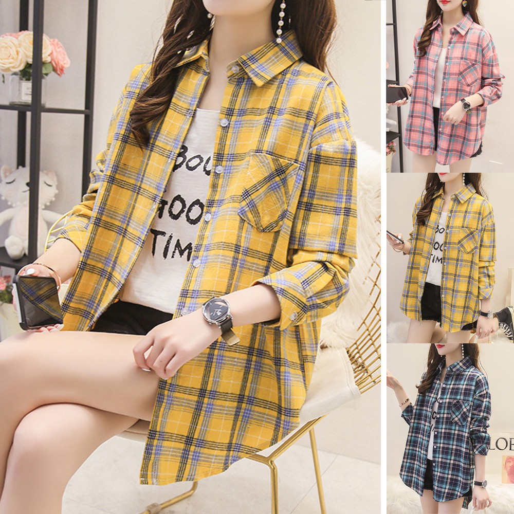 Áo Sơ Mi Nữ Tay Dài Kẻ Sọc Phối Nút Thiết Kế Thoải Mái Năng Động