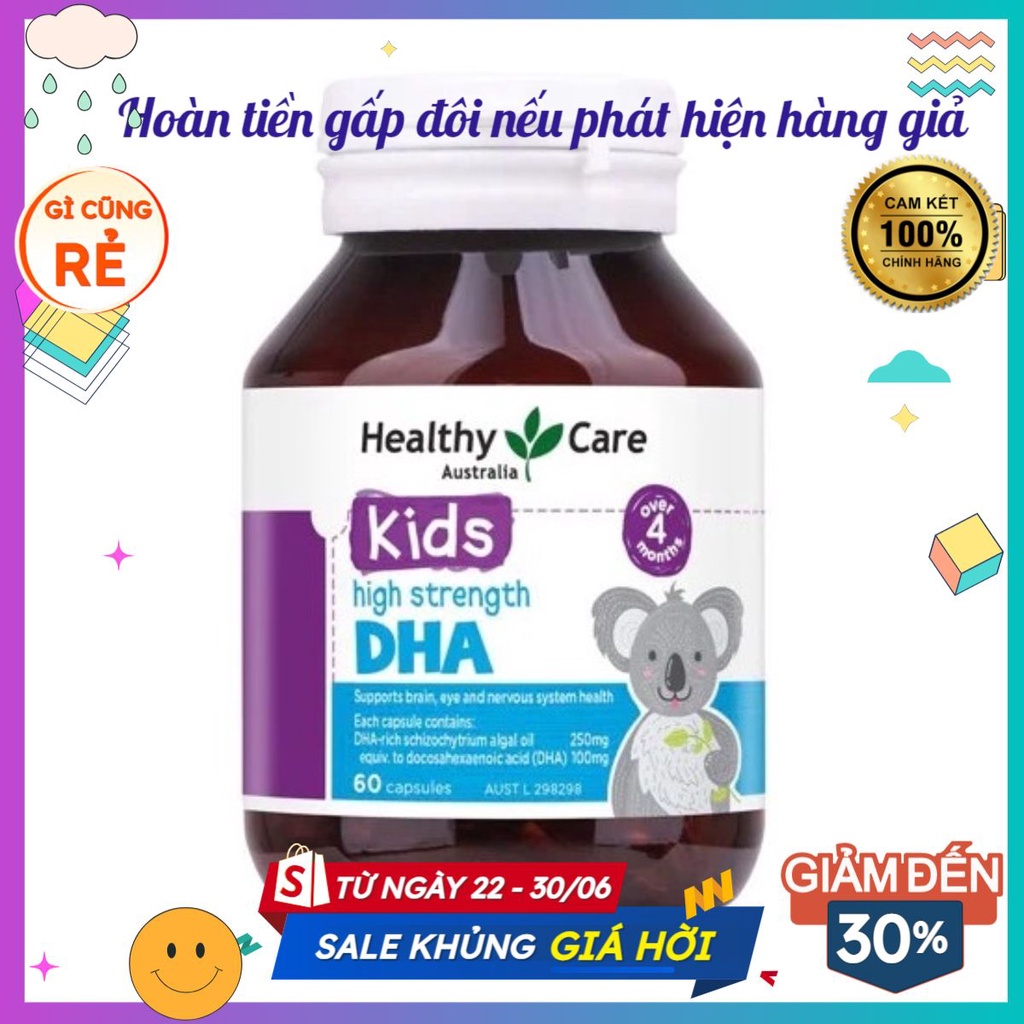Viên uống bổ sung DHA cho bé - Healthy Care Kid s High DHA 60v Úc Mẫu mới
