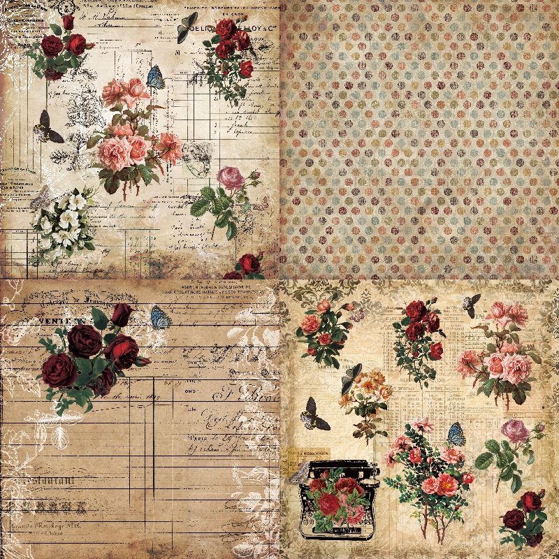 Bộ giấy nền 12 chủ đề Vintage trang trí scrapbook, sổ tay planner,... (1 tập 24tờ)  [ 075 ]