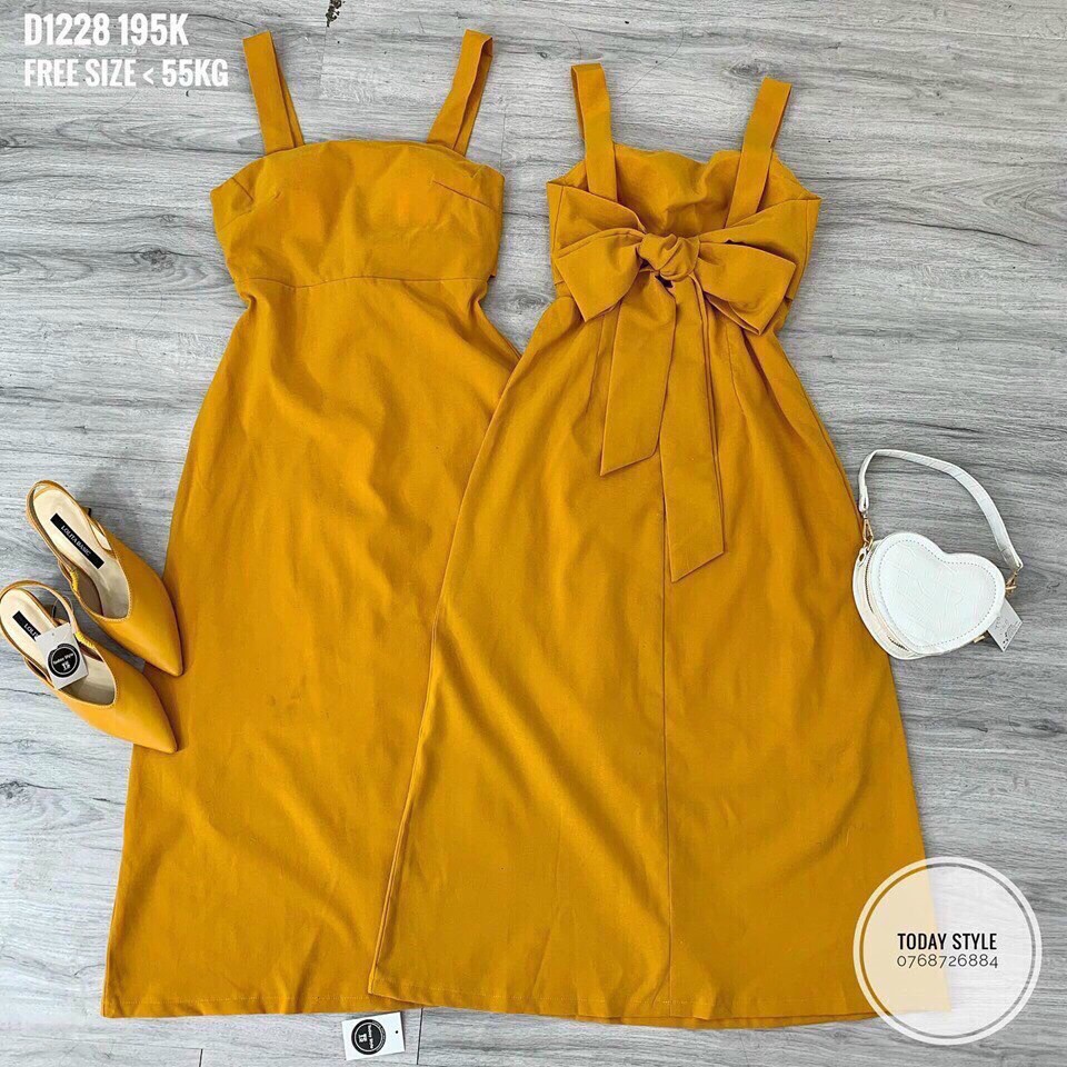 Đầm Maxi Đi Biển Vàng Nghệ Hai Dây Nơ Sau [Ảnh Thật Cuối] - DM935 | BigBuy360 - bigbuy360.vn