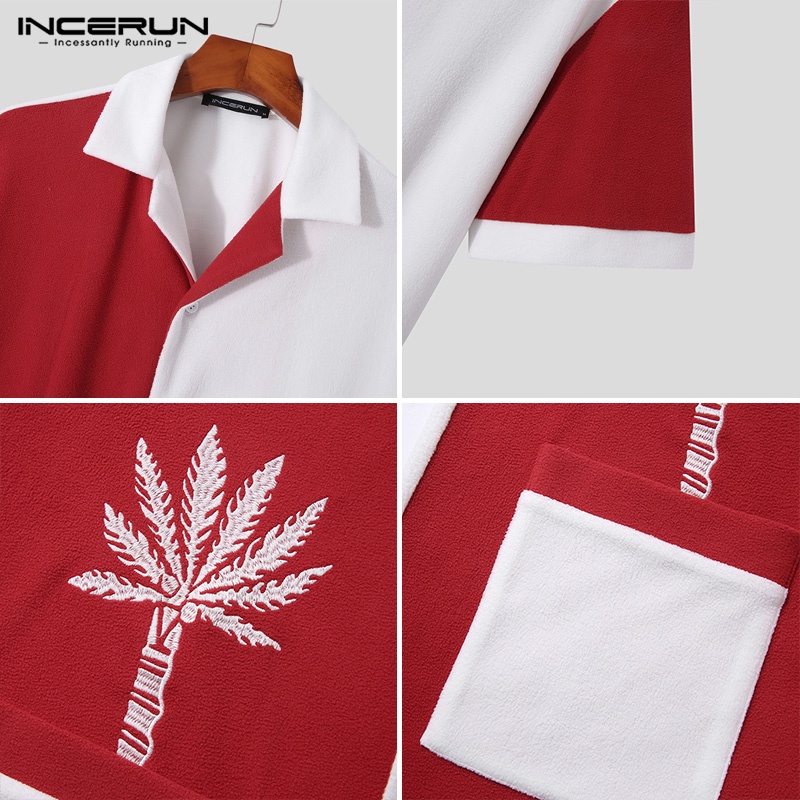 Áo sơ mi tay INCERUN ngắn màu sắc thời trang cho nam