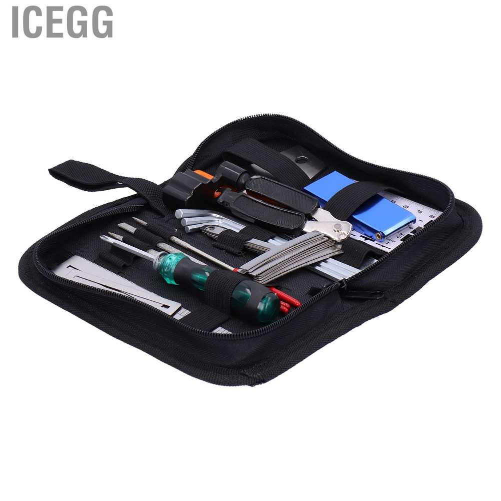 Icegg 25Pcs Guitar Repair Tool Set DIY Files String Cutter Fingerboard Protector with Storage Bag